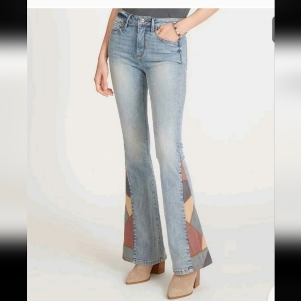 Driftwood X Free People Farrah Flare Jean In Cowgirl With Faux Suede Patchwork